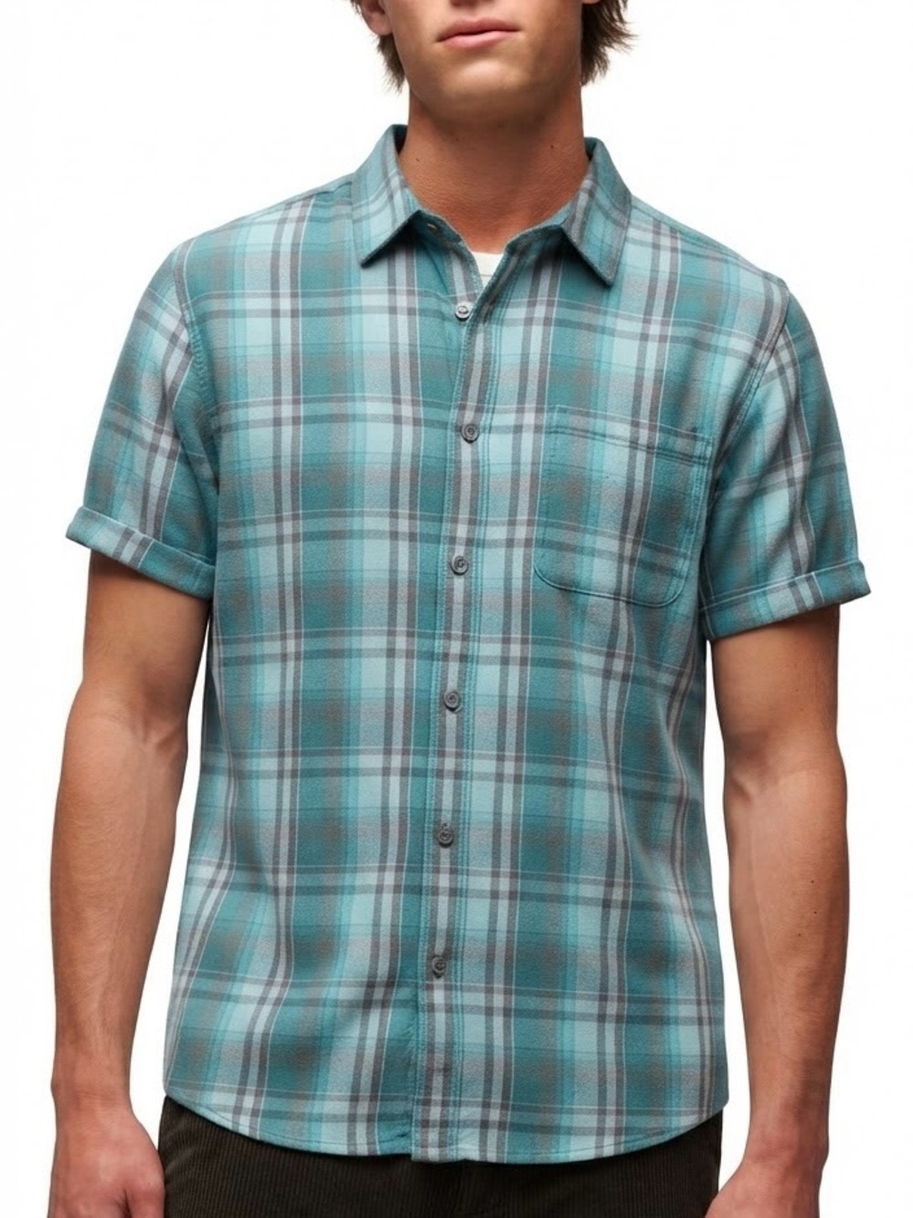 Prana Plaid Tamrack Shirt Short Sleeve Button Front Casual XL
